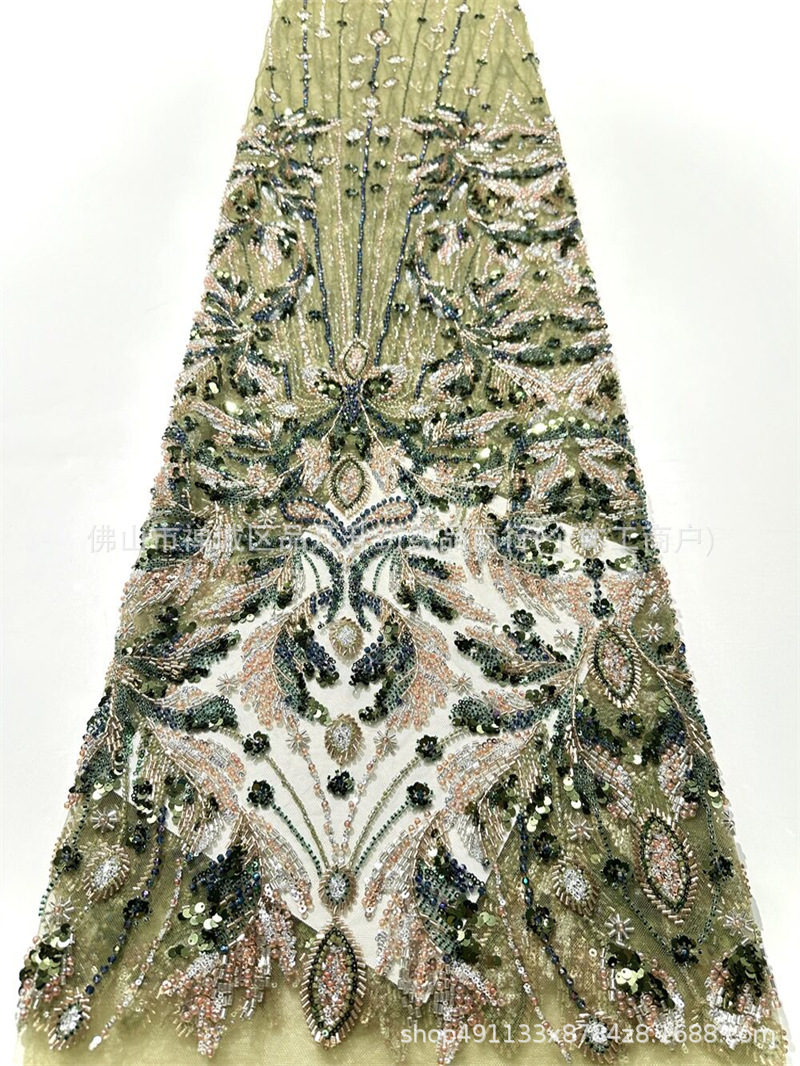 Corte europea anchoa bordada tela de malla alfombra roja vestido de cena de alta gama fiesta temática tela lujosa ligera image 9