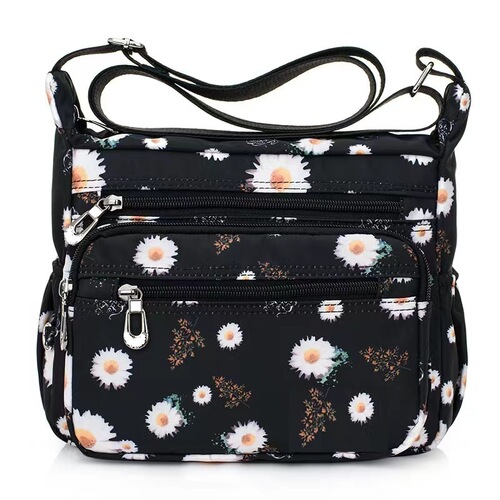 A 2024 New Single Shoulder Nylon Women's Bag for Middle-Aged and Elderly Women, Fashionable, Lightweight, Printed, Casual Single Shoulder Crossbody Bag