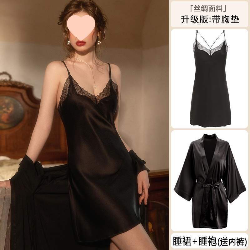 桑蚕丝睡衣女纯欲风睡裙2025新款春夏季带胸垫薄款吊带真丝家居服|undefined