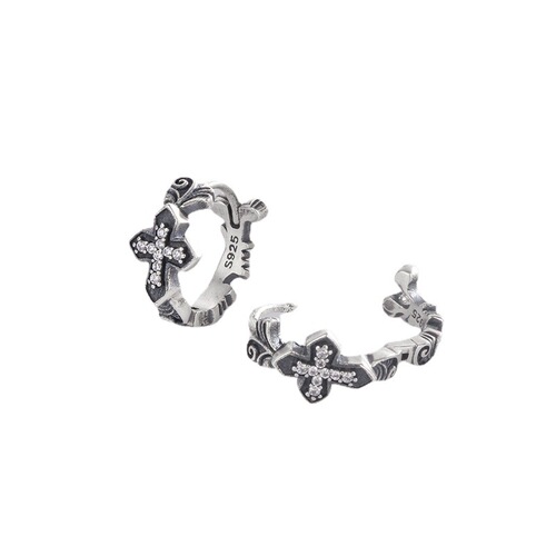 S925 sterling silver retro full diamond cross earrings for men and women, a pair of versatile ear buckles, street cool and handsome style, no need to remove earrings