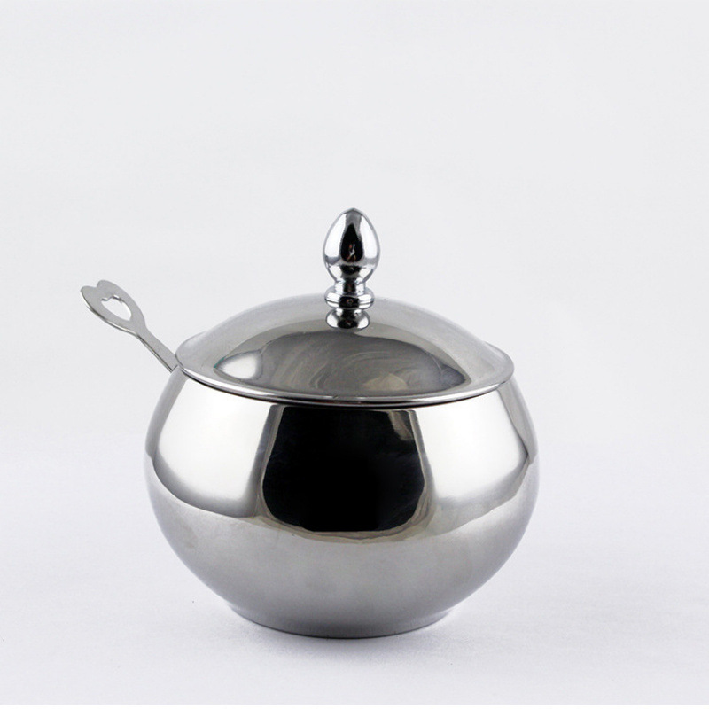 304不锈钢带勺调味罐苹果糖盅香料罐厨房调料罐盐罐调味盒调料