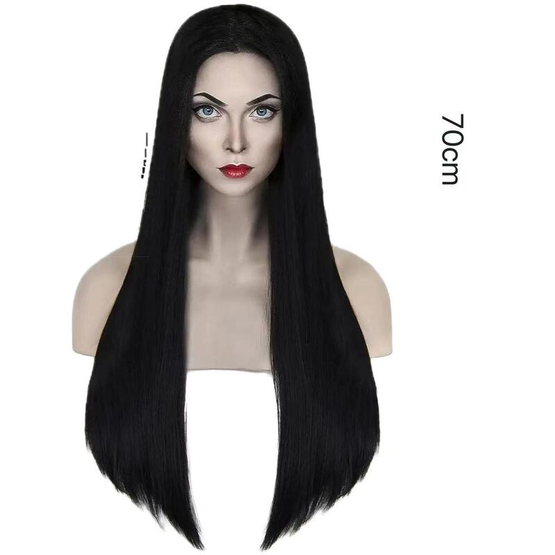 The Addams Family Wig Addams Black Medium Long Straight Hair Halloween Cos Wig Anime Wig