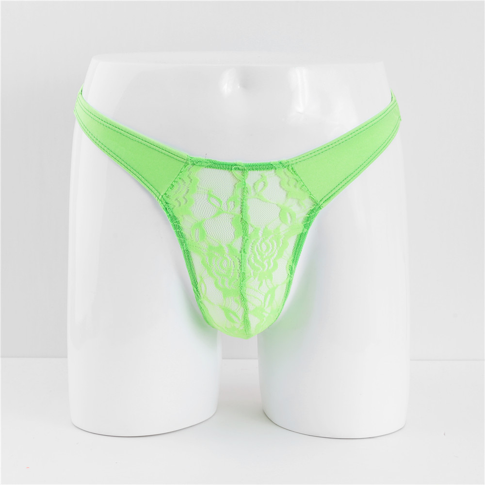 Trendy Personality Lace Thong U-Convex Low Waist Men's T-Pants Transparent Sexy Underwear For Men_voghion.com