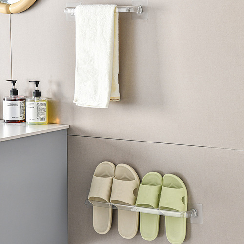 Bathroom Slippers Rack Wall-Mounted Punch-Free Towel Bar Bathroom Wall Toilet Bathroom Door Back Slippers Hanging Rack
