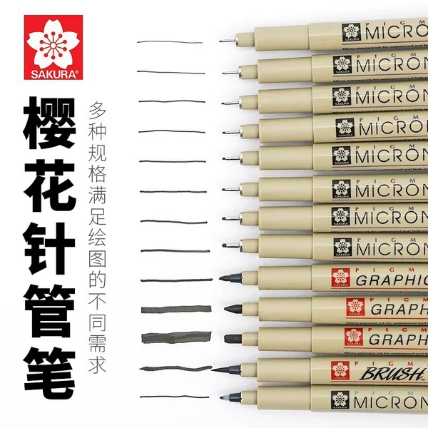 Japan SAKURA Cherry Blossom Needle Pen Student Black Cartoon Design Waterproof Gouline Pen Hand-painted suit 1.0