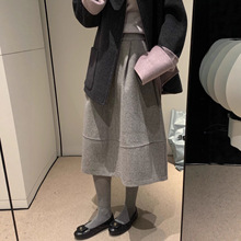 强烈推荐！复古毛呢A版半身裙女秋冬新款韩系极简压褶显瘦中长裙