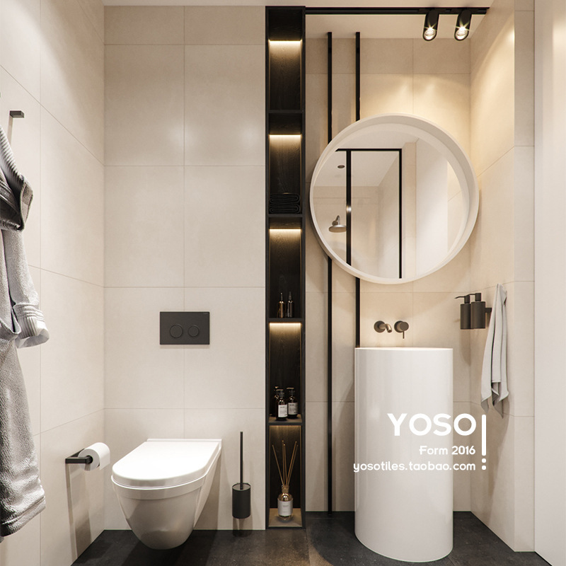 Japanese-Style Wabi-Sabi Bathroom Kitchen Warm White Micro-Cement Tile Wall Tile Living Room Bathroom Floor Tile 600X600 Full-Body Tile