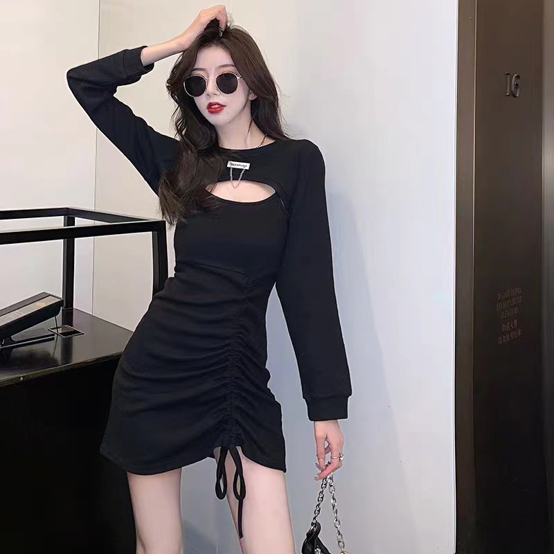 슬링 원피스 2023 봄 새로운 여성 그물 붉은 튀김 거리 관리 기계 DRAWSTRING 디자인 바늘 투피스 세트