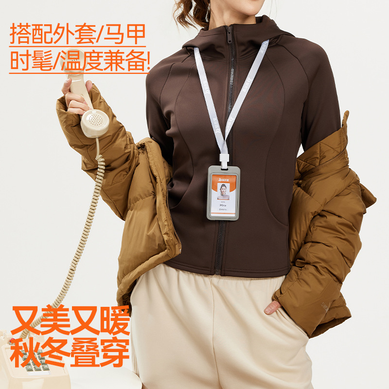 여성 가을 ??겨울용 플러시 요가 재킷 새로운 슬림 허리 다용도 따뜻한 플러시 후드 스포츠 긴팔 재킷