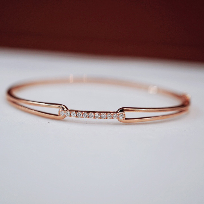 18K gold diamond bracelet women's row diamond simple bracelet rose gold bracelet small fresh with certificate packaging 18K gold diamond bracelet women's row diamond simple bracelet rose gold bracelet small fresh with certificate packaging