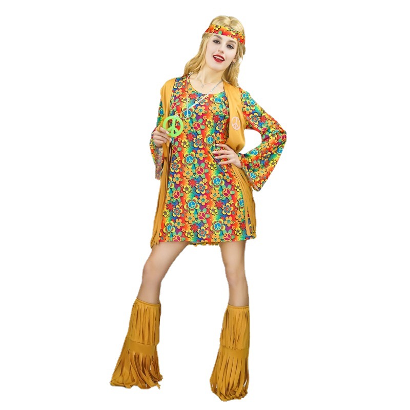 Big Girl American hippies traje adulto de las mujeres 60 años disfraces distribución al por mayor