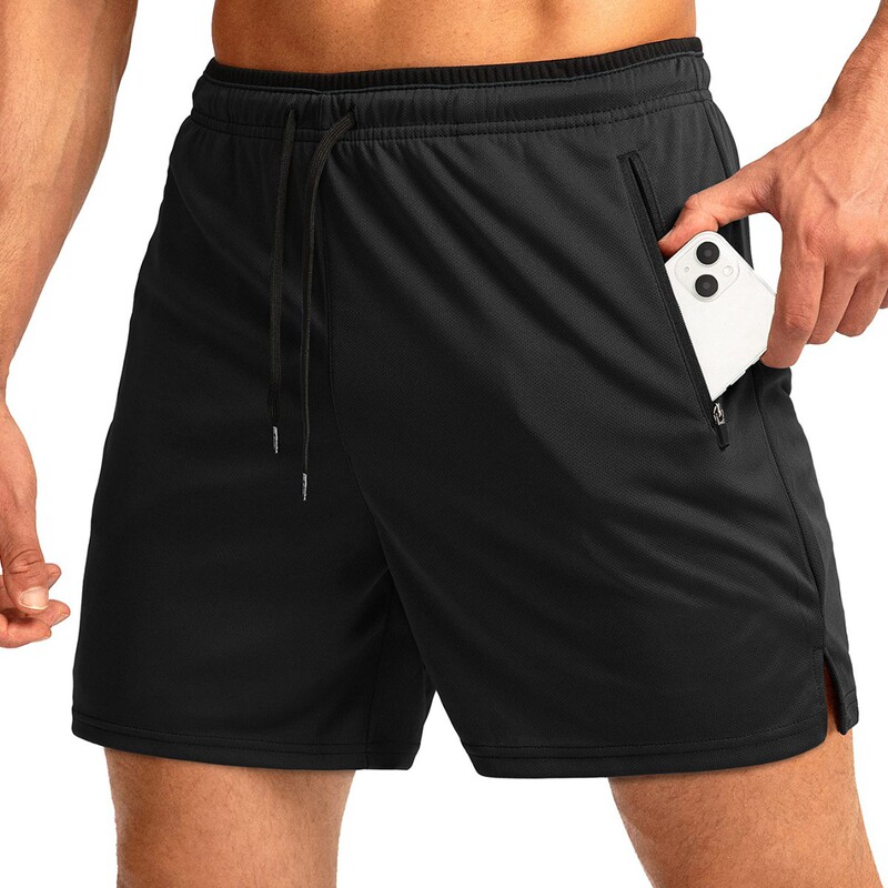 2025 European and American Cross-Border Men's Running Shorts with Zipper Flap Pocket Pantss Quick-Drying Gym Sports Exercise Lightweight