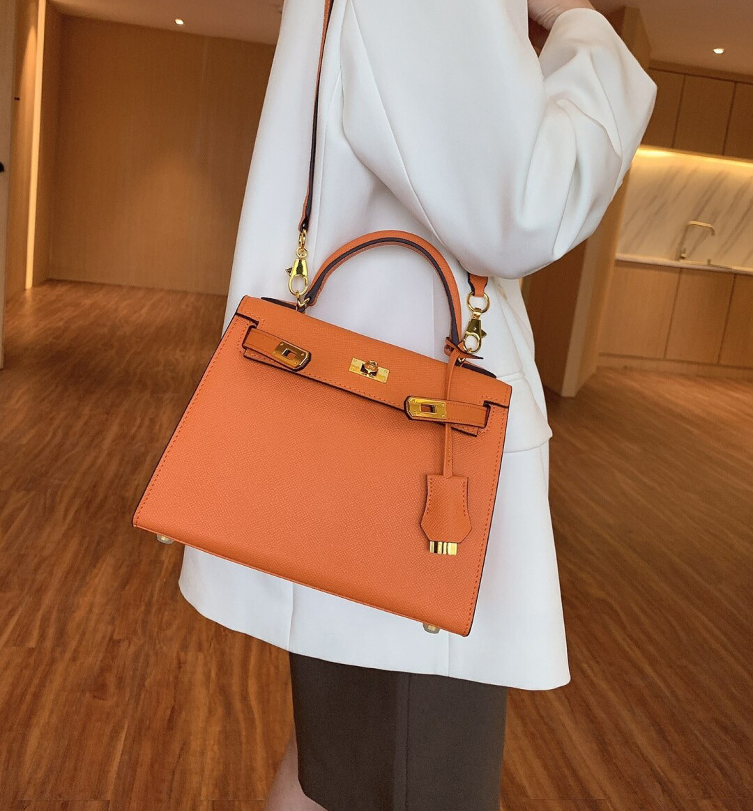 Bolso Kelly mini de cuero genuino, nuevo 2025, para mujer, versátil, al por mayor