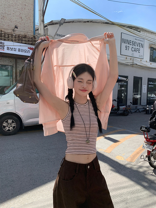 宋正恩粉色韩系宽松长袖防晒衬衫女秋季小标刺绣设计感慵懒风上衣|undefined