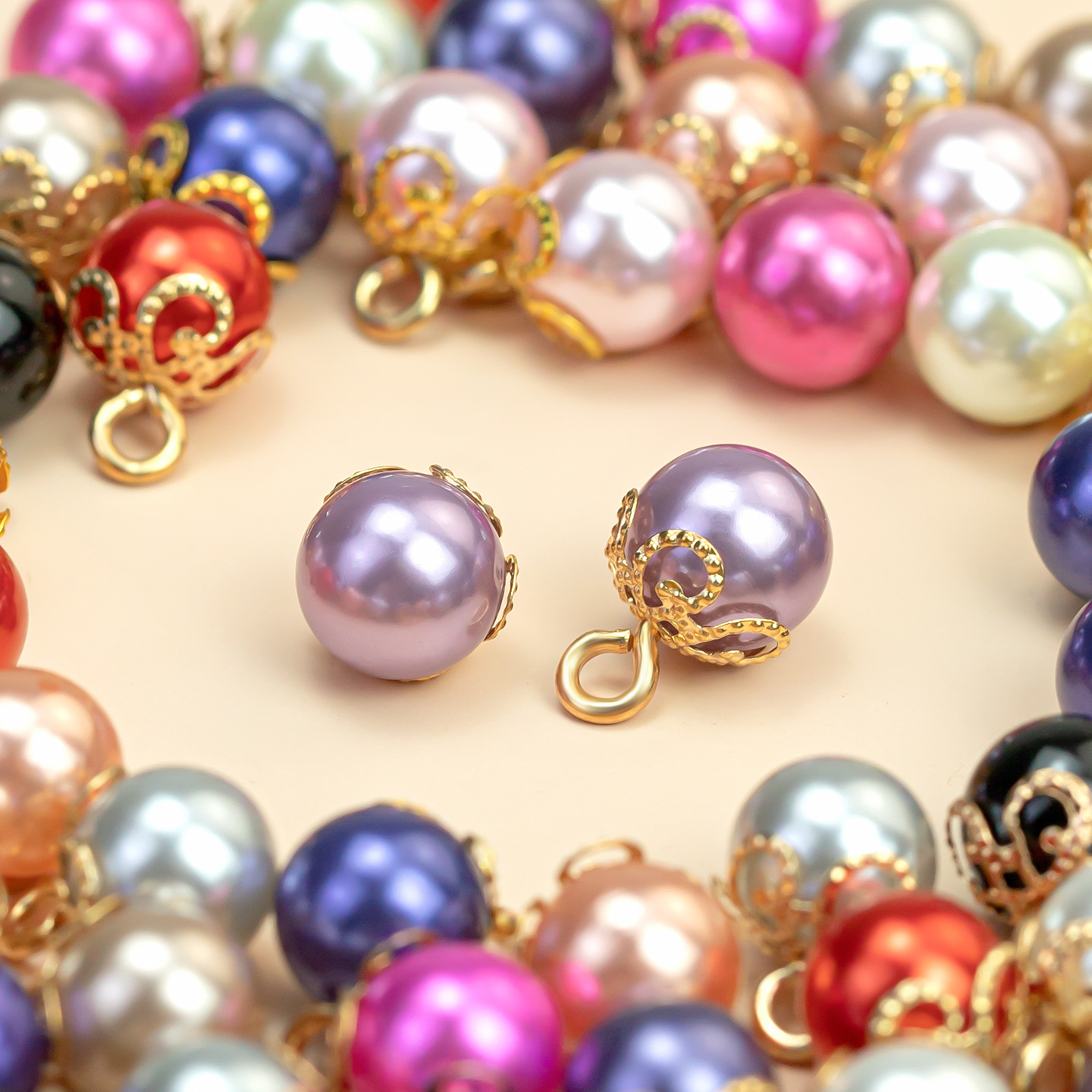 恒美合金色高脚皇冠底彩色珍珠纽扣扣子衬衫钮扣开衫童装扣挂饰扣