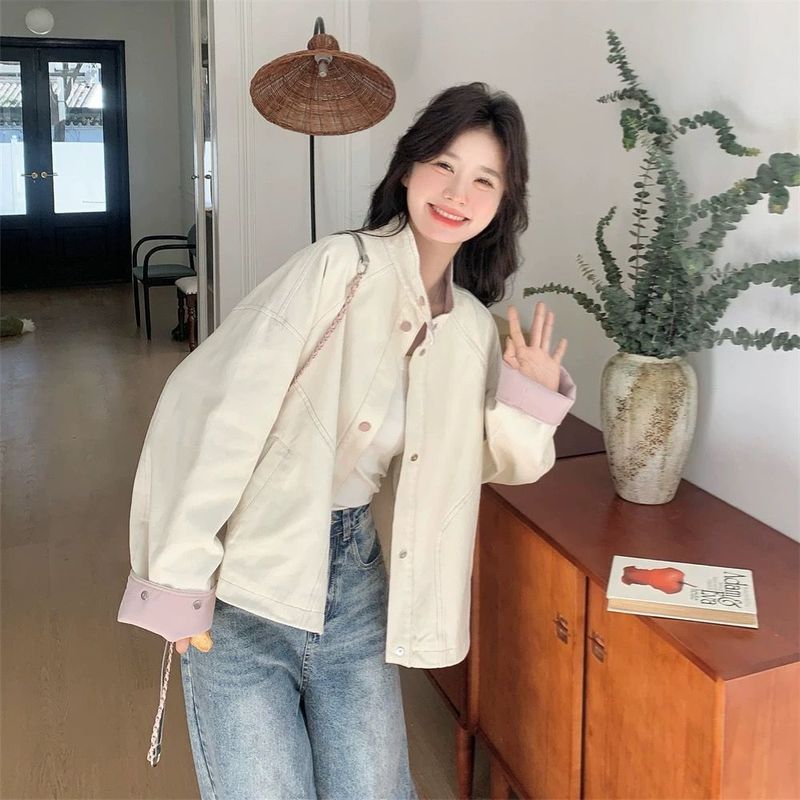 感韩系立领撞色工装外套女春季新款港风休闲流行夹克上衣|undefined