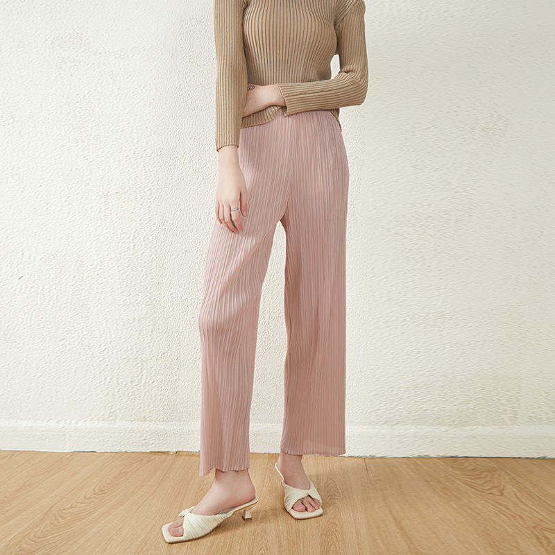 Miyake Pants Pleated Cropped Pants Spring and Summer 2025 Thin Straight-Leg Pants Niche Design Wide Leg Pants Women's Casual Pants