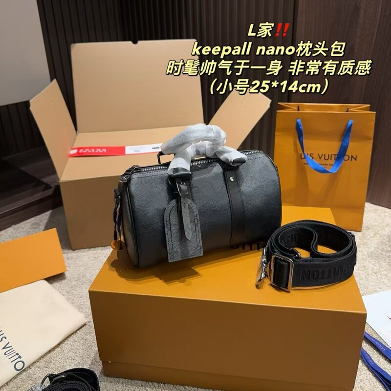 L Brand 2025 New Model Keepall25 Men's Shoulder Bag Roller Bag Nano Pillow Bag Roller Bag Cylindrical Bag