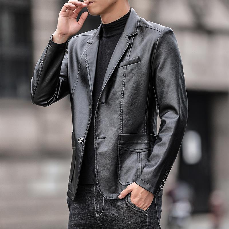 Pánské oblečení Velkoobchod kožené bundy pro muže jarní nové kožené bundy módní slim fit malé oblekové kožené bundy pohledný ležérní všestranný_voghion.com