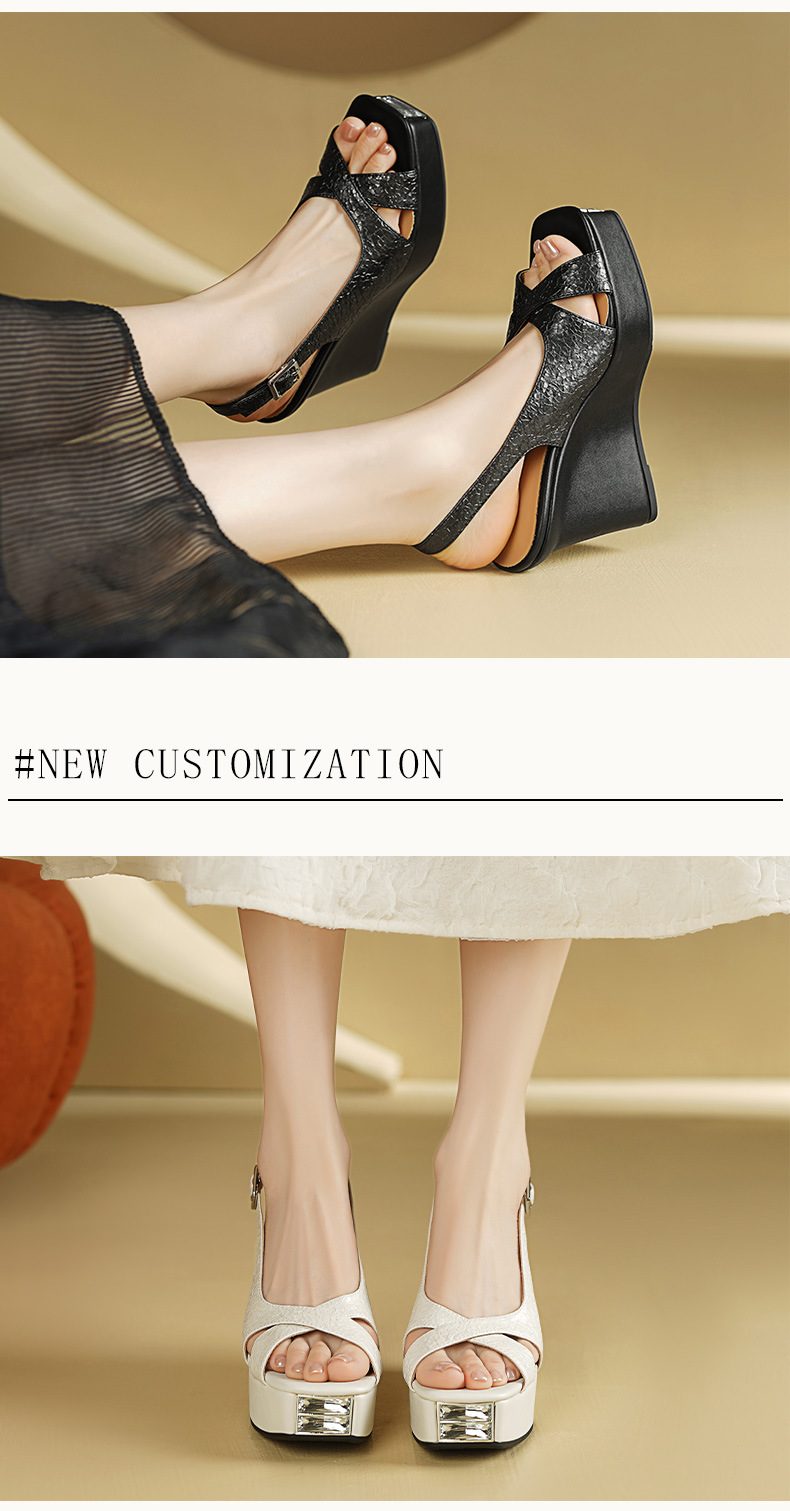 Sandal cao gót nữ hở mũi quai ngang kiểu Pháp, đế xuồng platform, gót 11 cm — Màu đen chi tiết 3