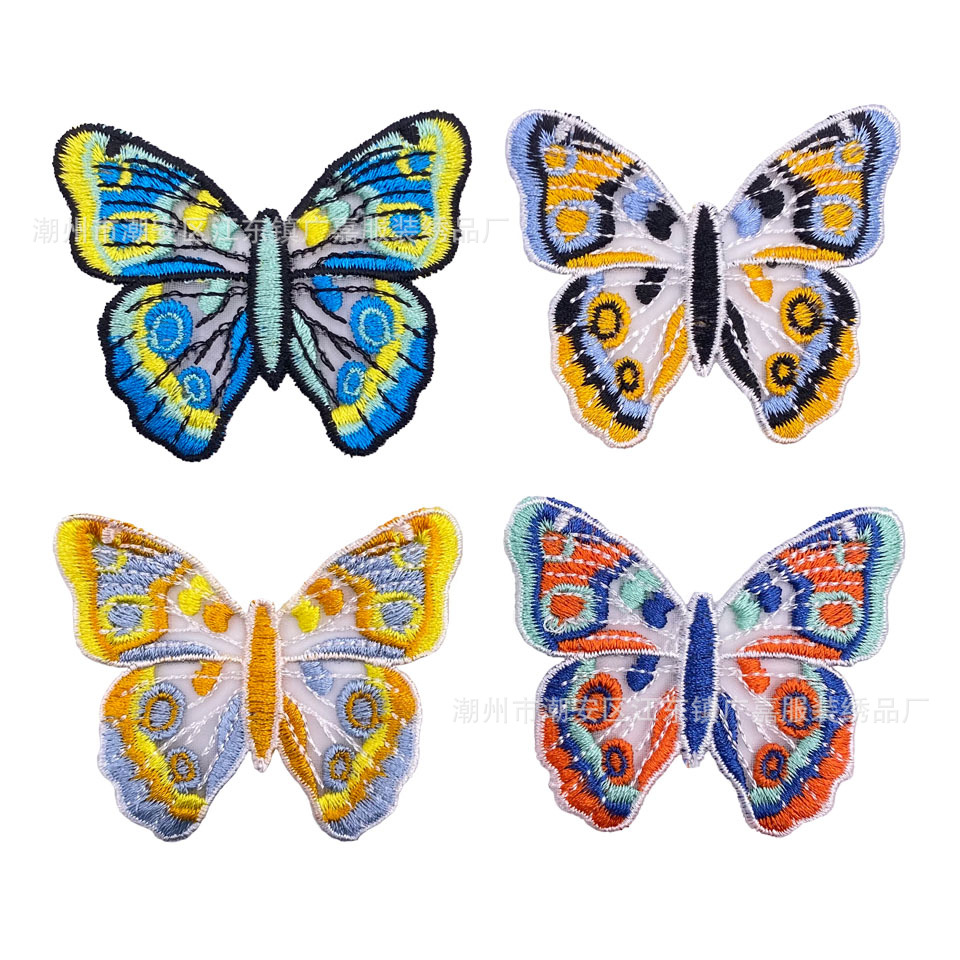 洛丽塔蕾丝卡通蝴蝶童装辅料 单层彩色网纱蝴蝶刺绣卡通布贴批发
