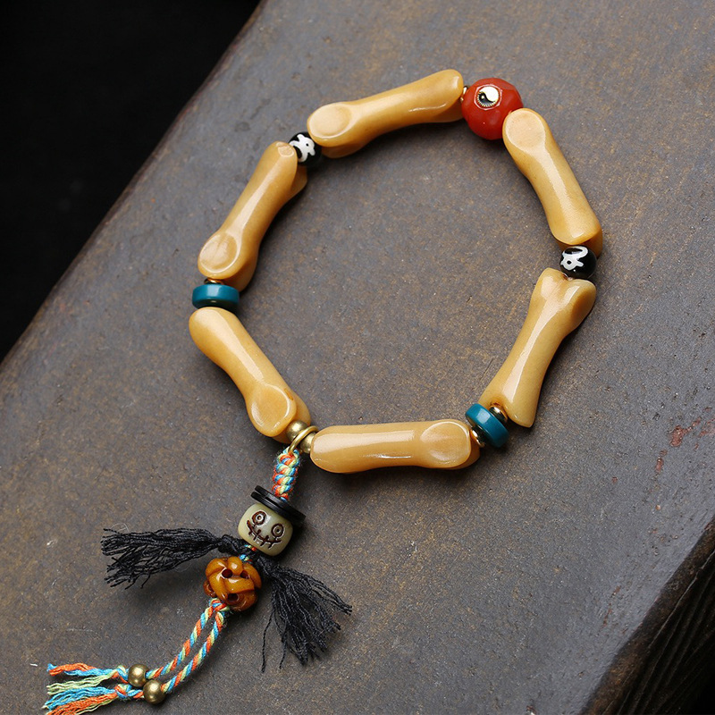 天然原色骆驼骨节节高升文玩手串单圈娘拉擦擦雕刻回流骨配饰手钏