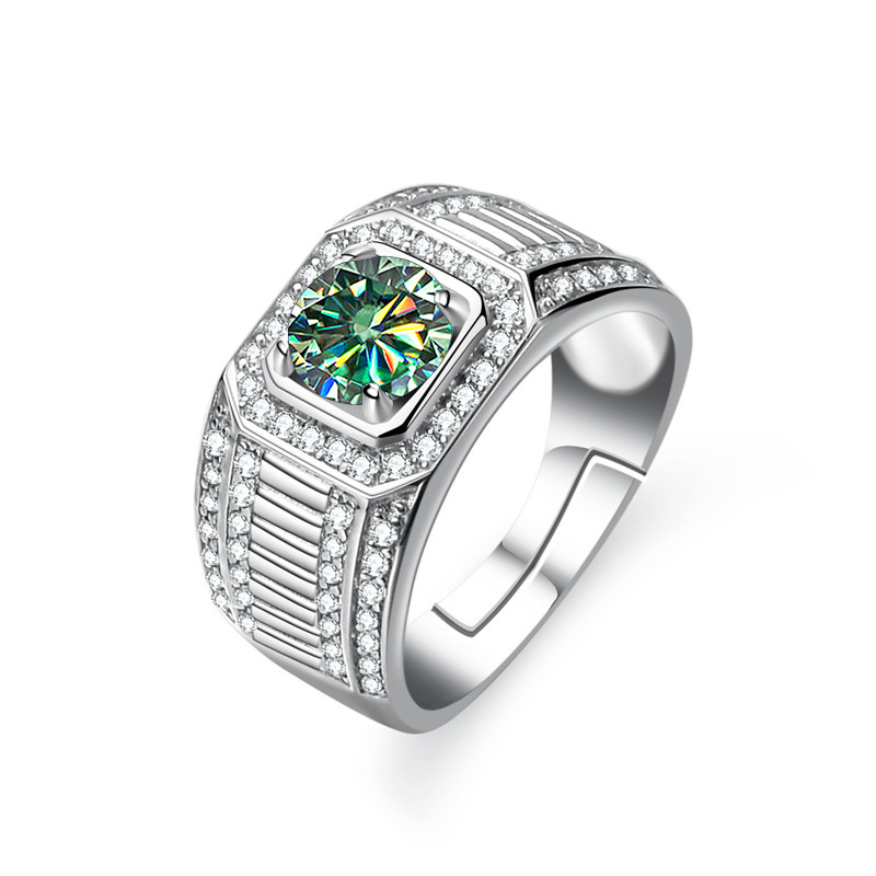 Anillo de plata esterlina al por mayor anillo de hombre platino color de piedra de moissanita de un quilate ajustable joyas de anillo de boda S925