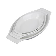 批发酒店瓷 镁质晶钻瓷 菜盘 双耳烤盘 平底香蕉船形盘子 焗饭盘