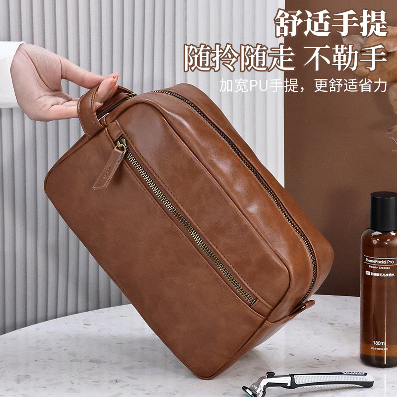 Paquete de lavado de hombre de maquillaje portátil de PU de viaje de negocios simple, almacenamiento de zona, alto valor y gran capacidad al por mayor