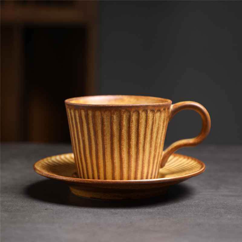 Estilo japonés vintage de cerámica taza de café y platillo traje creativo regalo taza de té de la tarde taza de café de gres