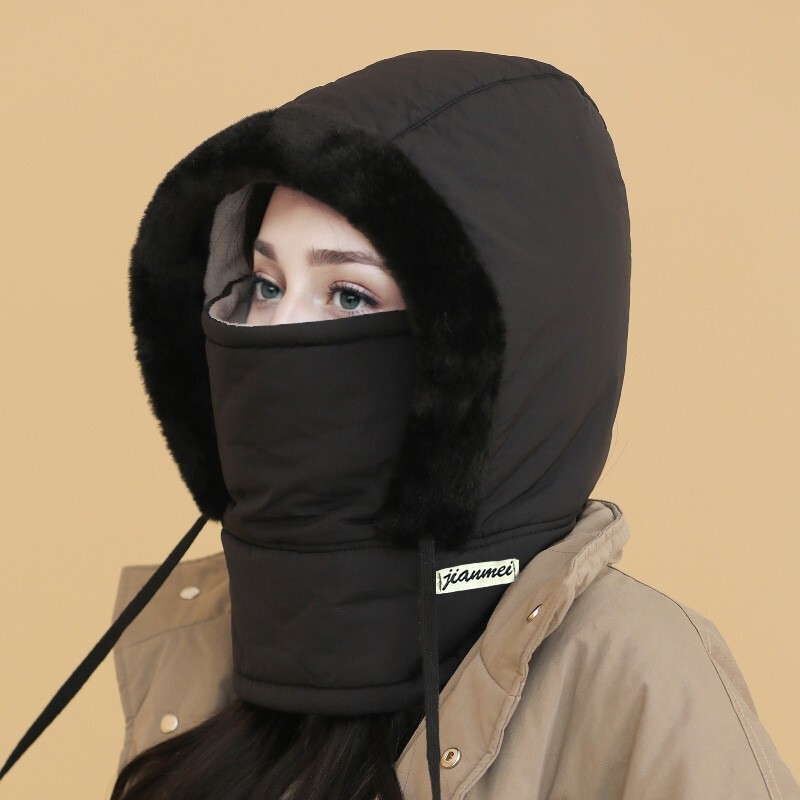 帽子女围脖面罩一体冬季防寒骑车防风帽毛绒护耳包头帽保暖套头帽|undefined