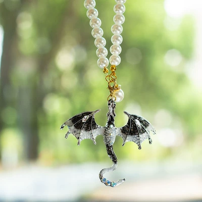Decoration Car Pendant, Car hanging - pendant-pearl-chain-flying-dragon-black-and-white