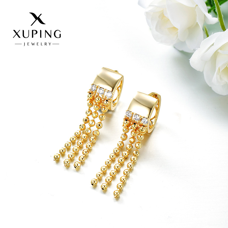 Xuping aleación de cobre chapado 14k piedras preciosas artificiales aretes geométricos bordados de moda transfronteriza europea y americana aretes de moda