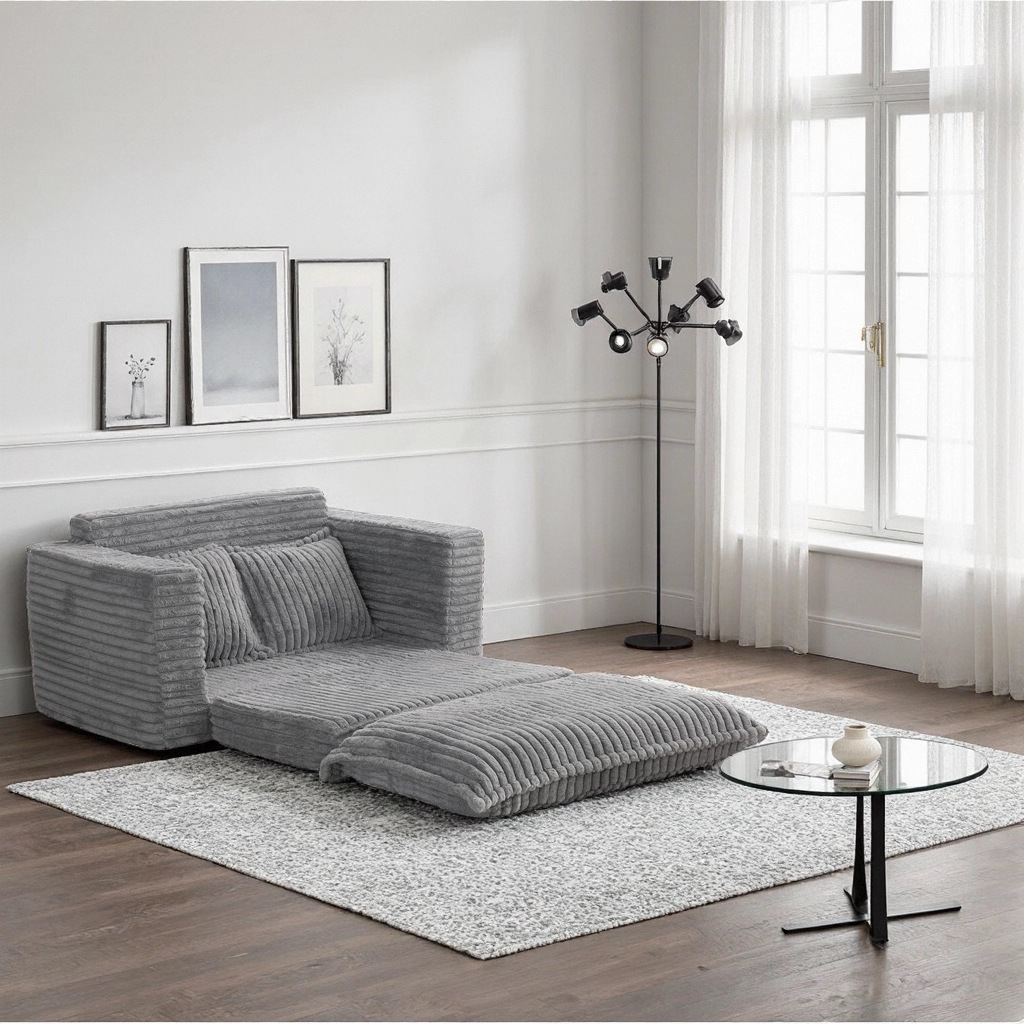 Cross-Border Double Compression Sofa Bed Simple Foldable Gray Corduroy Fabric Sponge Filling Small Apartment Customization