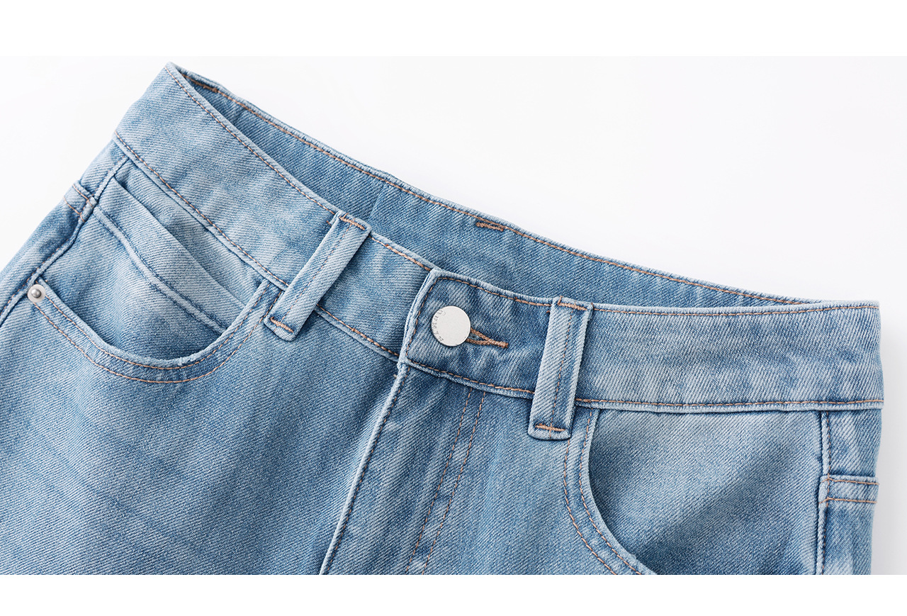 Quần jean nữ cạp cao ống rộng chất liệu cotton pha sợi co giãn mềm mại — xanh lam chi tiết 28