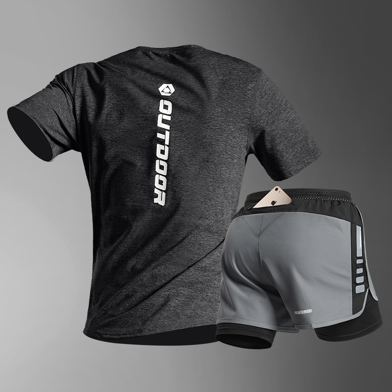 Traje de carrera para hombres fitness entrenamiento de manga corta maratón verano de seda de hielo de secado rápido atletismo ropa deportiva equipo deportivo