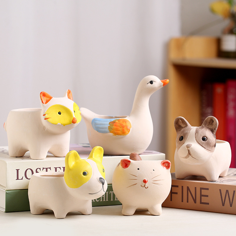 Succulent ceramic flower pot stoneware cartoon cute animal painted hand-painted personalized creative special clearance breathable desktop