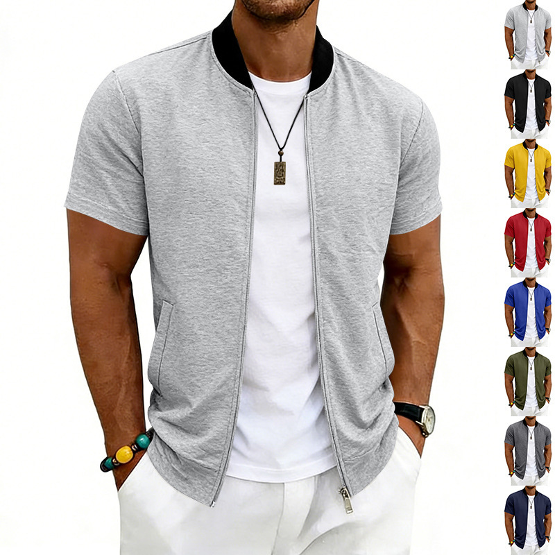 2026 Cross-Border Independent Site American-Style Summer Men's Stand-Collar Thin Sports Short-Sleeve Flight Zipper Baseball Jacket