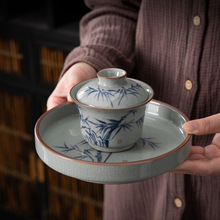 景德镇手绘陶瓷三才盖碗茶杯单个高档功夫茶具套装不烫手茶碗带盖