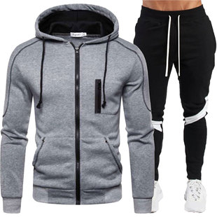 Amazon Cross-border 24 Cardigan Jacket Spring and Autumn Men's Zipper Hooded Sweatshirt Men's Casual Sweatshirt suit