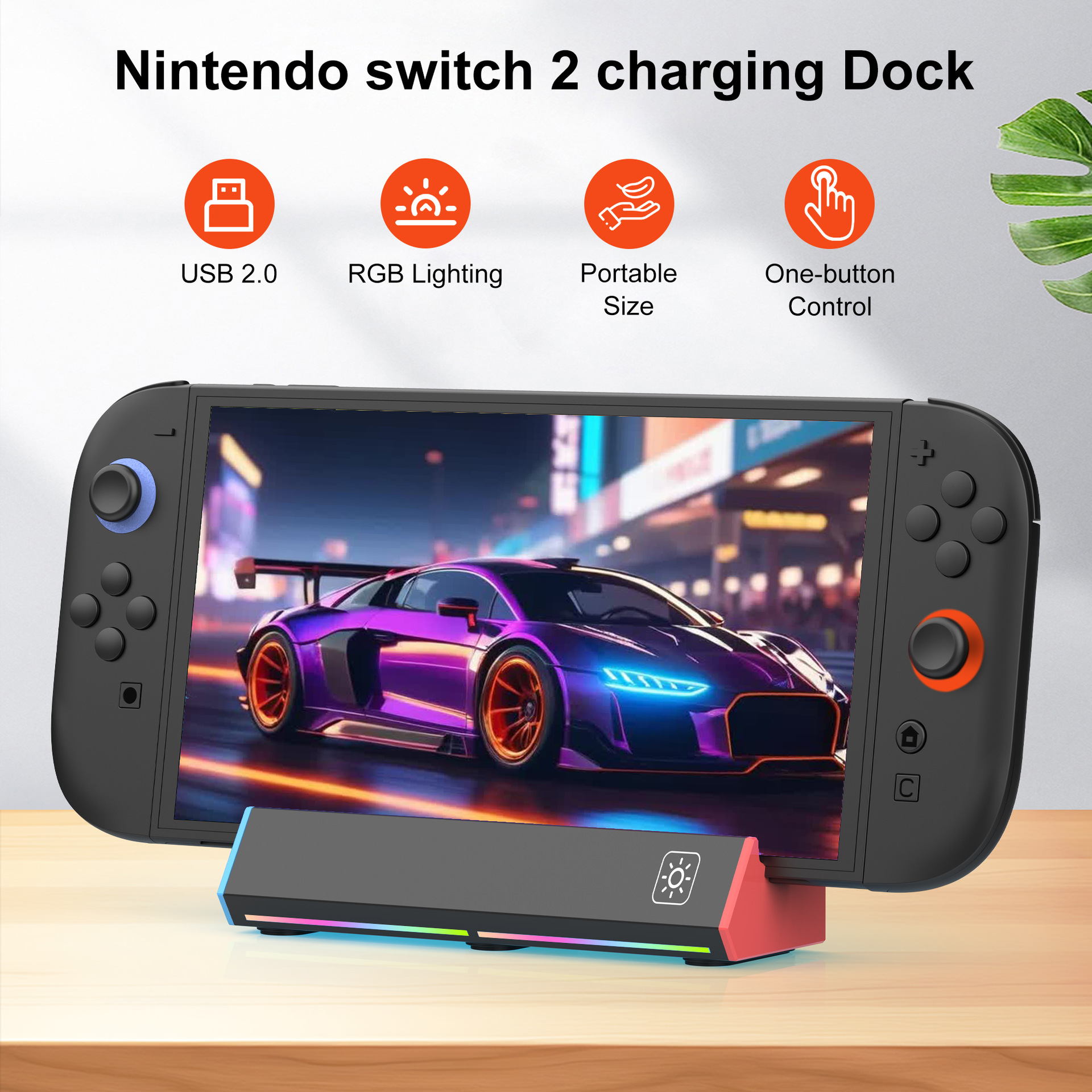 Base de Conexión Portátil con Conversión de Video HDMI para Switch 2, Compatible con Proyección de Pantalla y Luces de Colores