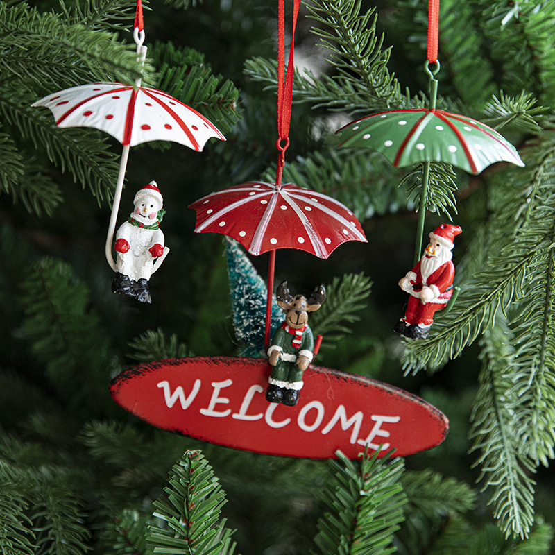 Hong Kong Heng decoraciones navideñas creativo pintado de hierro paracaídas pequeños adornos ventana árbol de Navidad paraguas colgante