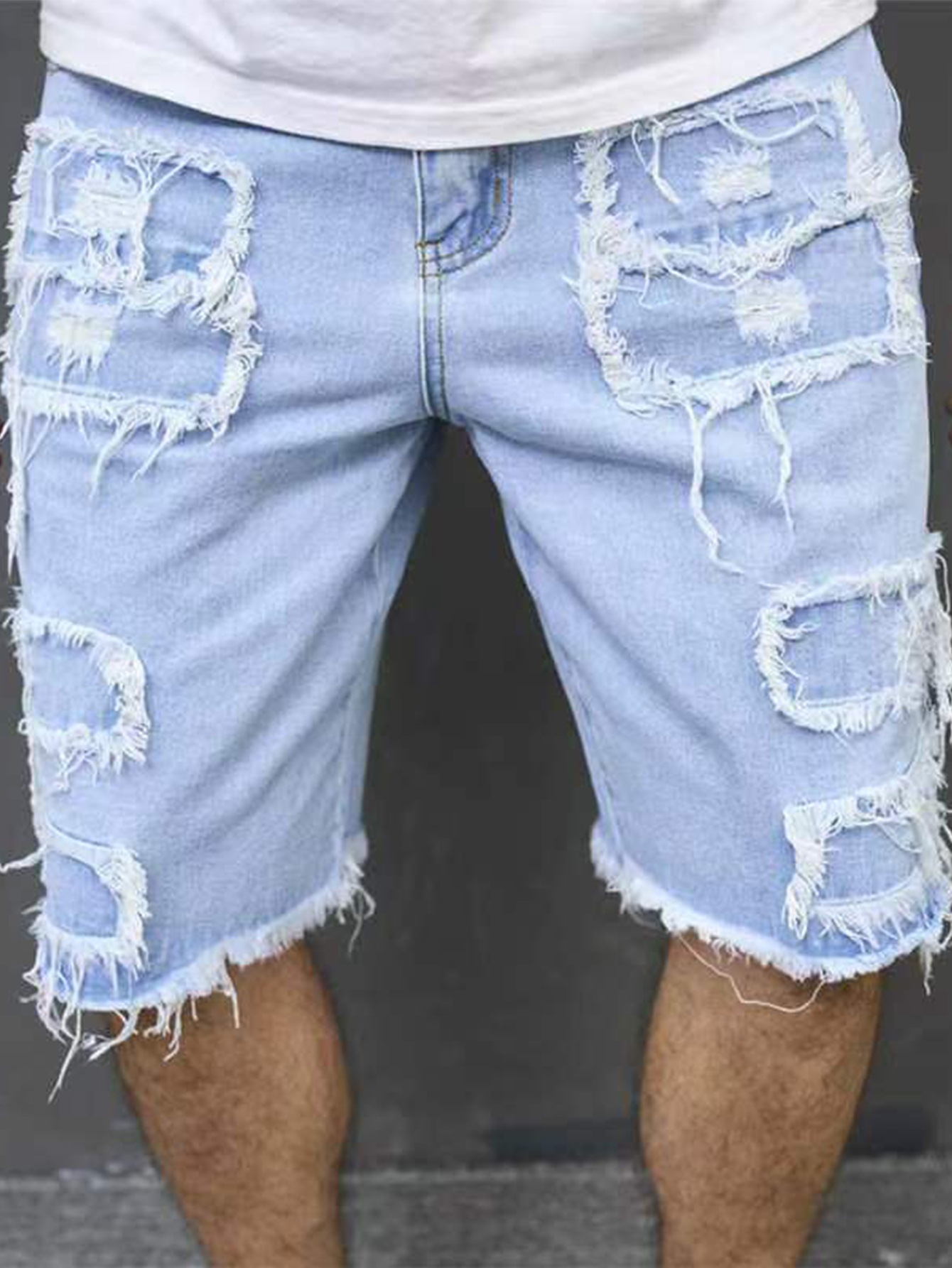 Men's Denim Shorts Summer Ripped Men's Mid-Length Regular Multi-Technique Shorts Straight Raw Edge Frayed Men's Pants