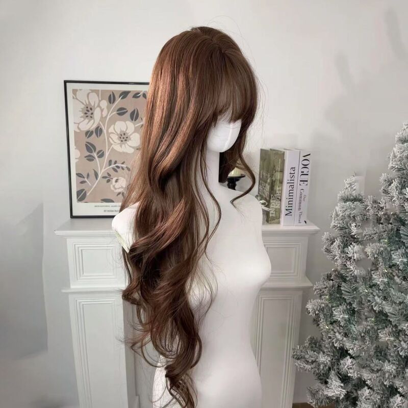 [Long-Haired Princess] Shishan Wig Caramel Color Female Big Wavy French Curly Hair Full Headgear Full Artificial Wig