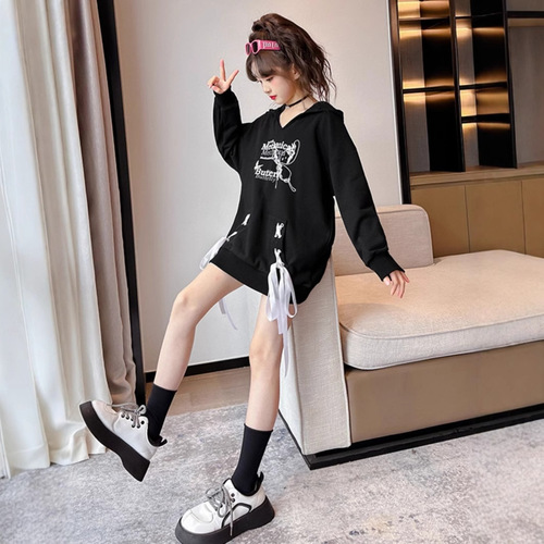 Women's Casual Sweatshirt 2025 Spring and Autumn New Korean Style Stylish Hooded Sweatshirt for Older Children Loose T-Shirt Fashion Top