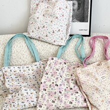 5443 可爱印花小猫帆布包大容量双层上班通勤包学生女夏日手提包