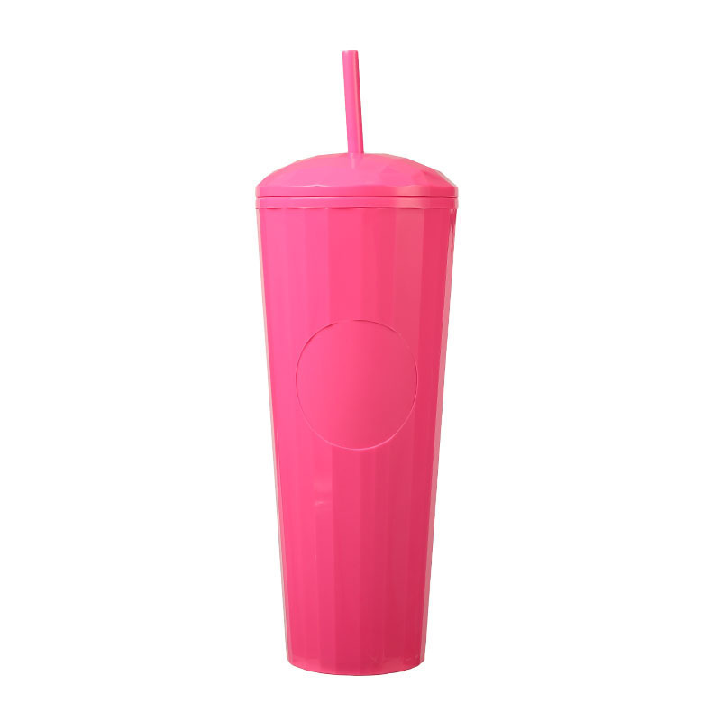 夏用女性向け二重構造シンプルプラスチックカップ 大人向けクリエイティブで持ち運びやすいおしゃれな冷水用ストロー付き携帯カップ|undefined