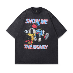 TKPA's original Chinese-inspired fashion brand: American-style spoof cartoon-printed washed short-sleeve couple T-shirts—vintage-style half-sleeve tees for men and women