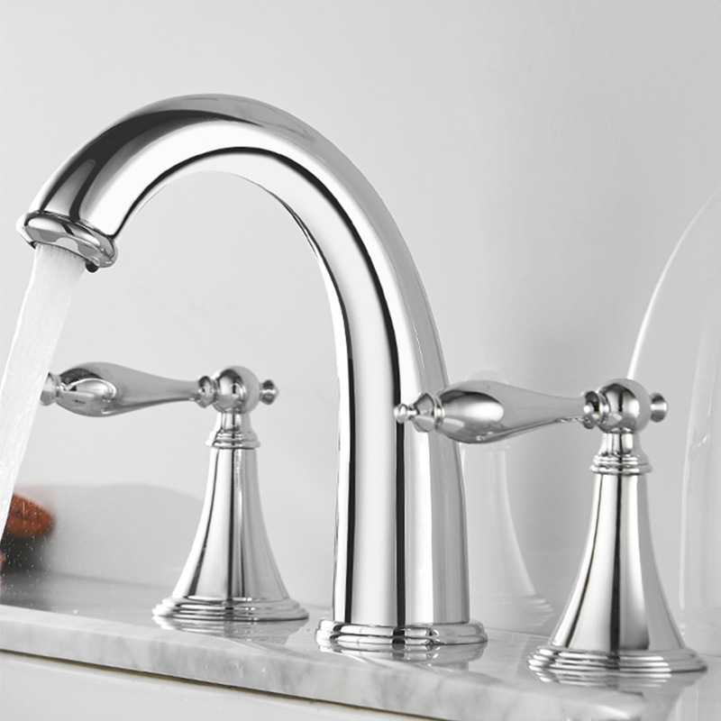 European-style all-copper basin hot and cold faucet basin double split bathroom wash basin three-piece set