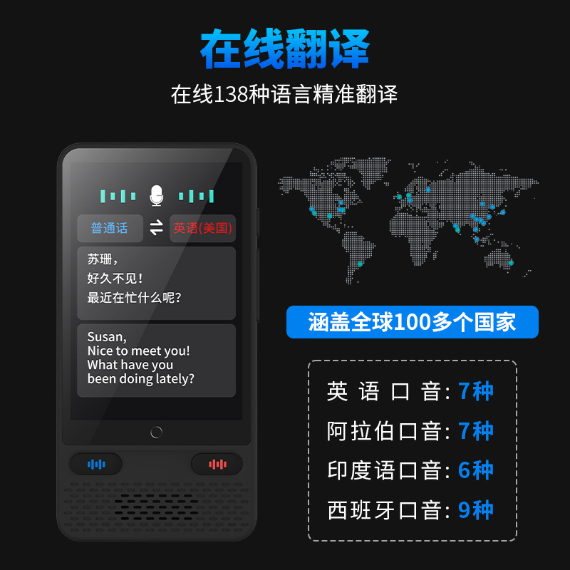 インテリジェントAI翻訳機、英語同時翻訳、オフラインリアルタイム会話、日本語、韓国語、海外、ベトナム、多言語、広東語|undefined